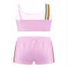 renvena Girls Athletic Suits 2Pcs Racer Back Crop Top with Booty Shorts Gymnastic Swimming or Dancing Outfits Pink Rainbow 8 view 2