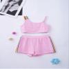 renvena Girls Athletic Suits 2Pcs Racer Back Crop Top with Booty Shorts Gymnastic Swimming or Dancing Outfits Pink Rainbow 8 view 3