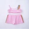 renvena Girls Athletic Suits 2Pcs Racer Back Crop Top with Booty Shorts Gymnastic Swimming or Dancing Outfits Pink Rainbow 8 view 4