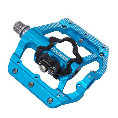 FOOKER MTB Mountain Bike Pedals 3 Bearing Flat Platform Compatible with Dual Function Sealed Clipless Aluminum 9/16" Pedals with Cleats for Road (Blue 3 Bearings)