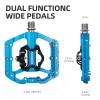FOOKER MTB Mountain Bike Pedals 3 Bearing Flat Platform Compatible with Dual Function Sealed Clipless Aluminum 9/16" Pedals with Cleats for Road (Blue 3 Bearings) view 3