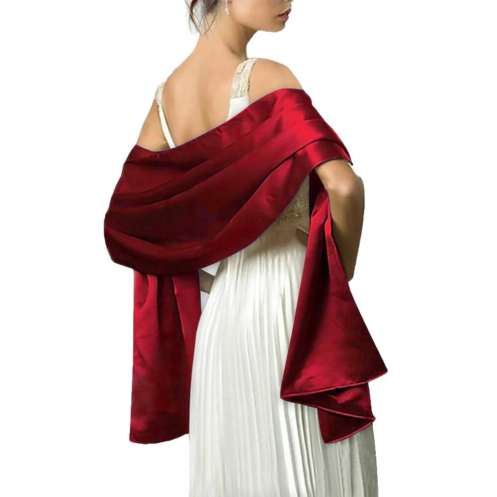 wonderfulstore Satin Bridal Bridesmaid Wedding/Prom Shawl/Stole/Wrap/Bolero/Pashminas/Cover Up (Burgundy, 240 * 65cm/95x26)