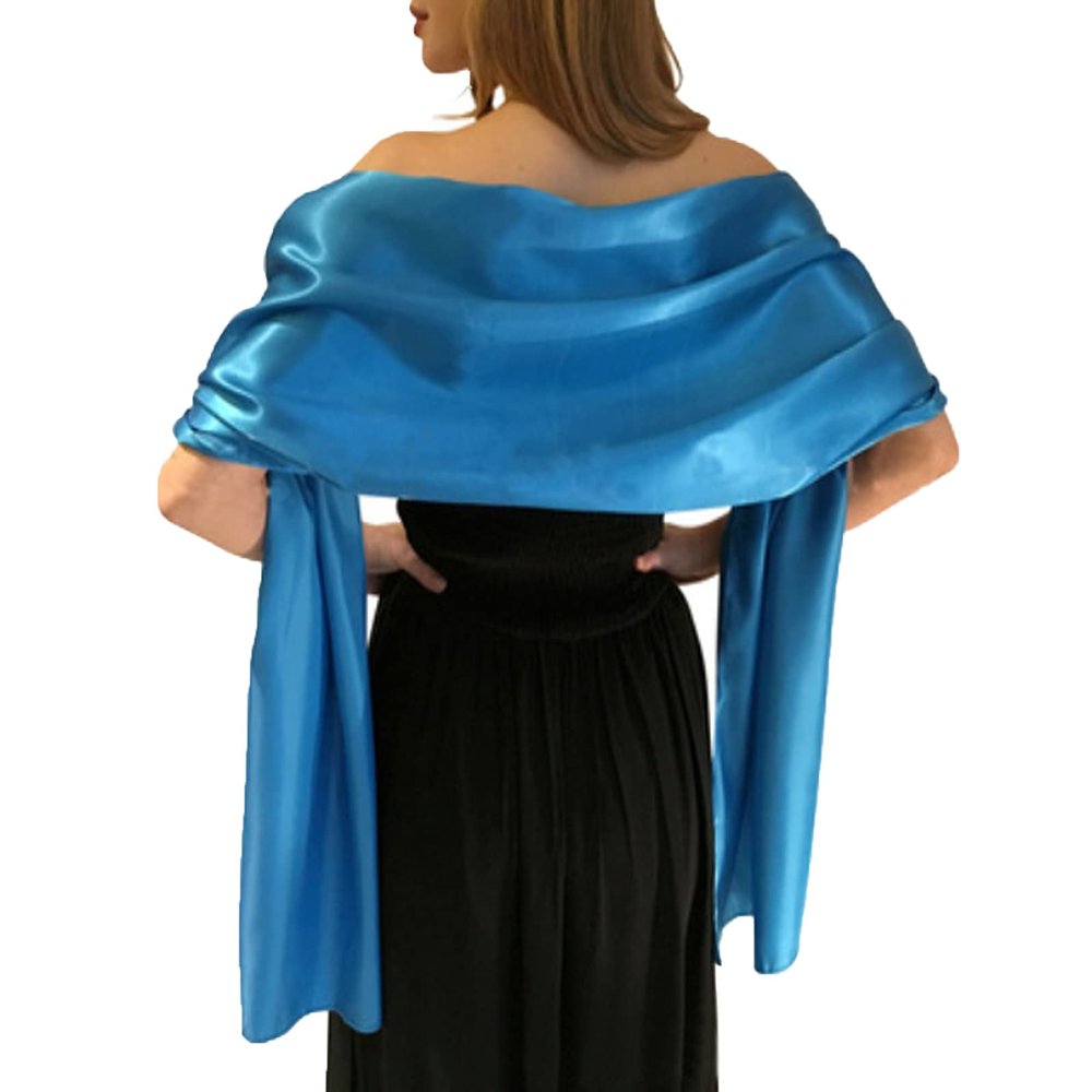 wonderfulstore Satin Bridal Bridesmaid Wedding/Prom Shawl/Stole/Wrap/Bolero/Pashminas/Cover Up (Lake blue, 240*65cm/95x26)