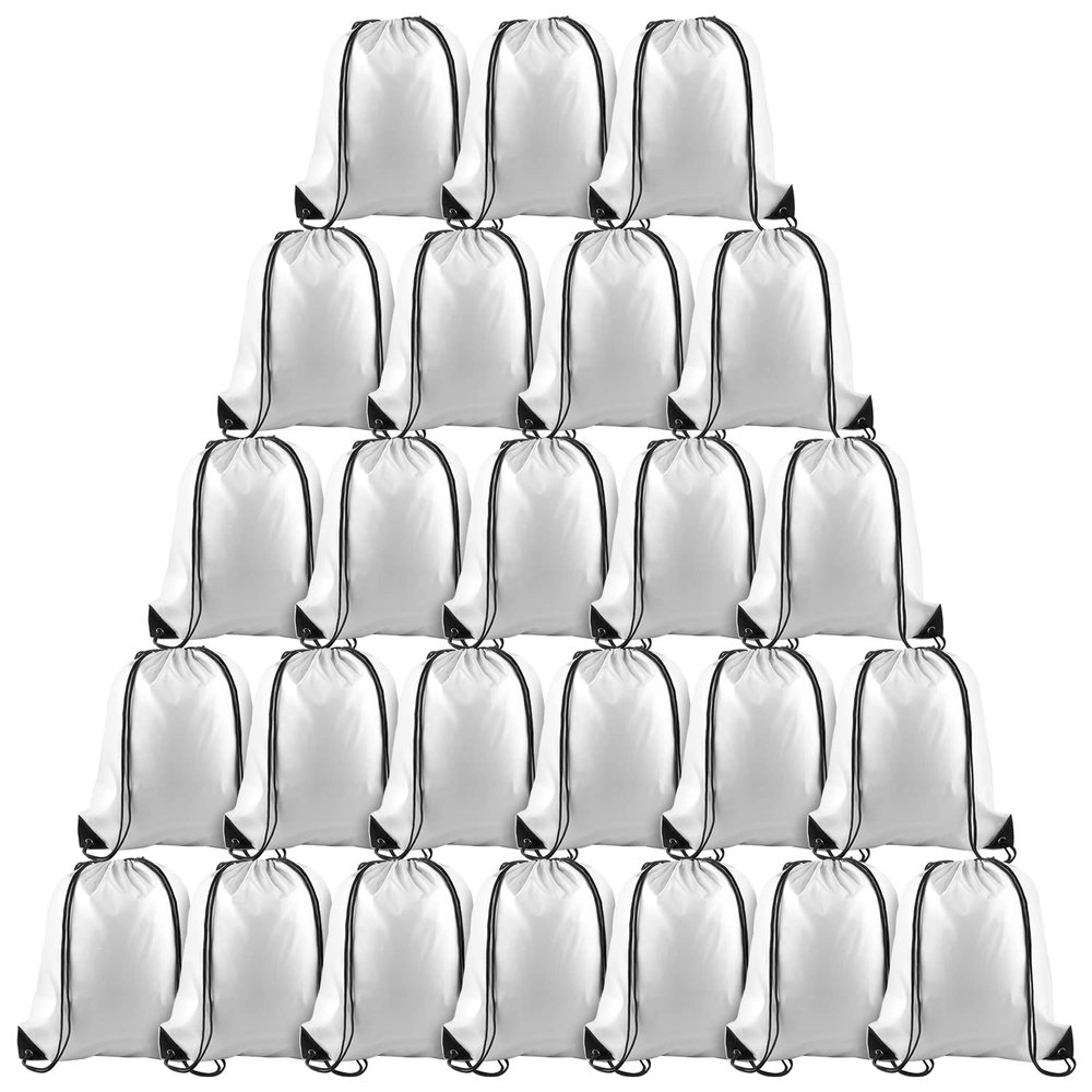 PLULON 25 Pcs White Drawstring Backpack Bags Bulk String Backpack Cinch Sack Pull Sport Gym Backpack Bags for Yoga Traveling Outdoor Sports