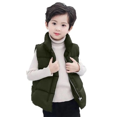 FLZS Children Stand Collar Vests Boys Girls Down Waistcoat Jacket Warm Outerwear Army Green 5T