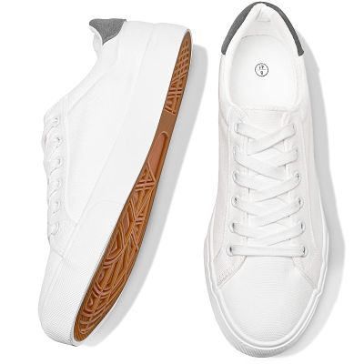 FRACORA Mens Canvas Shoes White Black Sneakers Low Top Lace Up Casual Shoe(Milk White, US9)