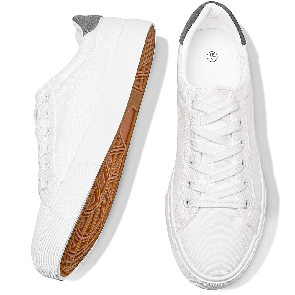 FRACORA Mens Canvas Shoes White Black Sneakers Low Top Lace Up Casual Shoe(Milk White, US9)
