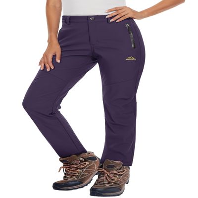 MAGCOMSEN Womens Fleece Lined Waterproof Insulated Snow Ski Pants Winter Warm Hiking Travel Pants Cold Weather Purple XXL