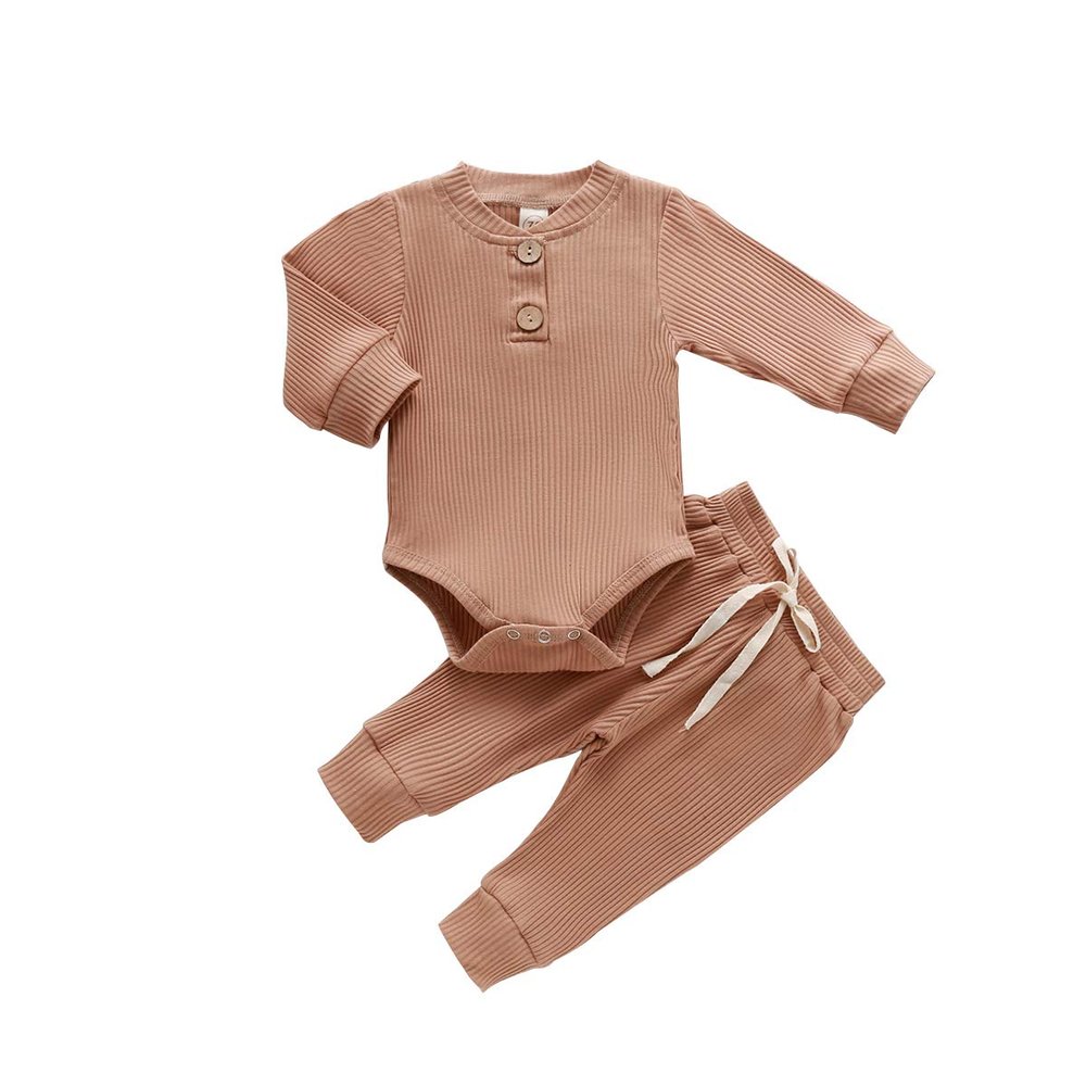 Bmnmsl Newborn Baby Girl Boy Fall Clothes 3 6 12 18 24 Months Outfits Long Sleeve Knitted Cotton Romper & Pants Infant Winter Sets (B-brown, 18-24 Months)