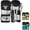 FISTRAGE Boxing Gloves Metallic Leather MMA Training Muay Thai Kick Boxing Sparring Heavy Bag Workout Glove Mitts for Men & Women (Silver-Black, 10 OZ) view 1