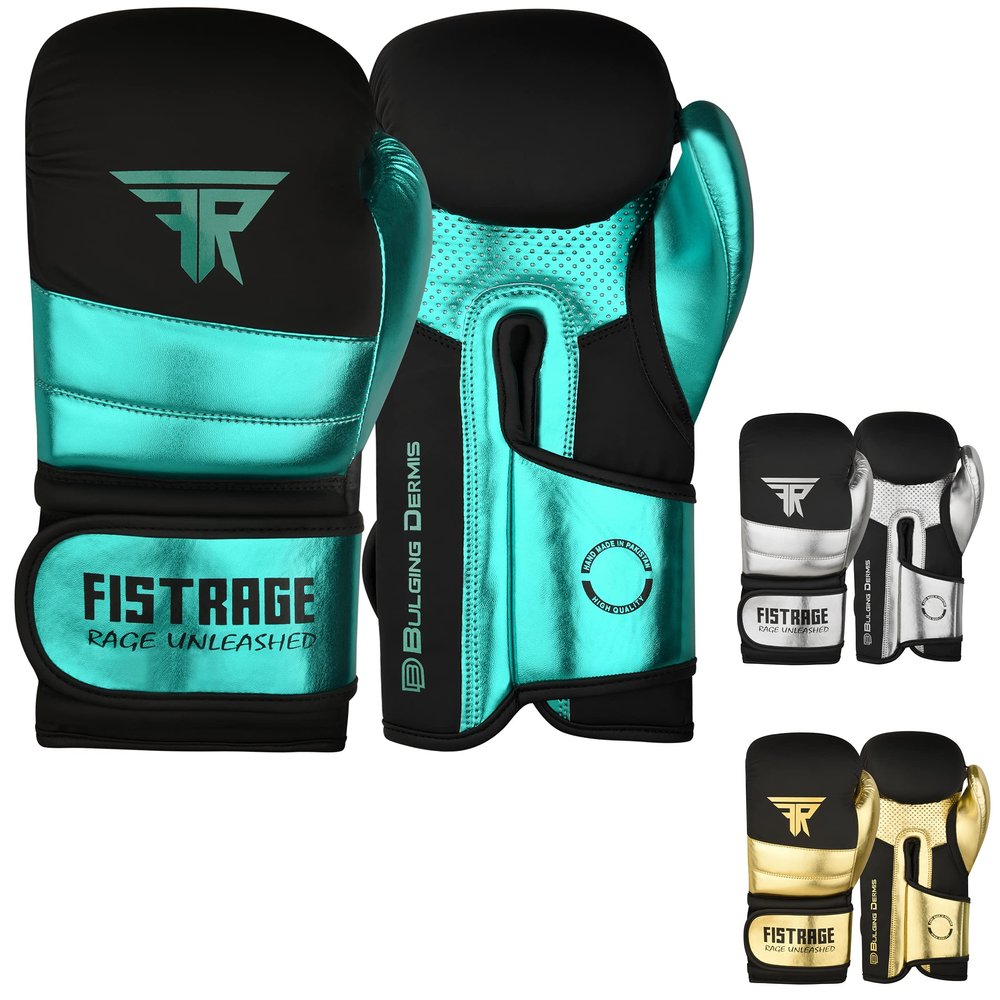 FISTRAGE Boxing Gloves Metallic Leather MMA Training Muay Thai Kick Boxing Sparring Heavy Bag Workout Glove Mitts for Men & Women (FluoroGreen-Black, 12 OZ)