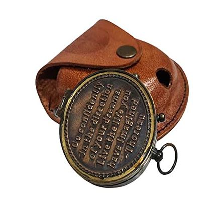 Vintage Antique and Copper Brass Go Confidently Compass with Red Leather Case