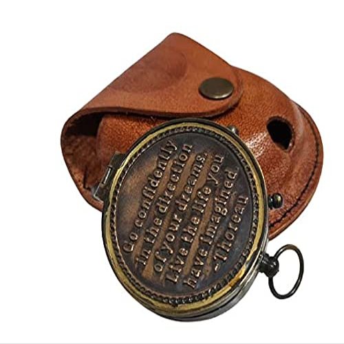 Vintage Antique and Copper Brass Go Confidently Compass with Red Leather Case