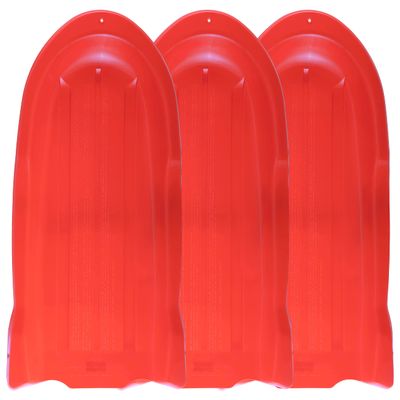 Superio Toboggan Snow Sleds, 3 Pack- 46 Plastic Open Back Slider for Kids and Adults- Heavy Duty Sleds with Holes for Pull Ropes (Ropes Excluded) for Downhill Sledding, Winter Outdoor Sports, (Red)