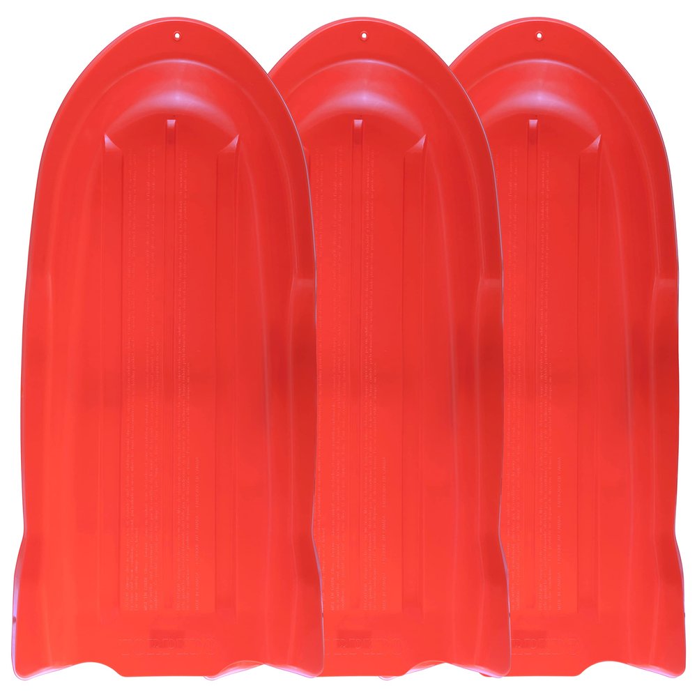 Superio Toboggan Snow Sleds, 3 Pack- 46 Plastic Open Back Slider for Kids and Adults- Heavy Duty Sleds with Holes for Pull Ropes (Ropes Excluded) for Downhill Sledding, Winter Outdoor Sports, (Red)