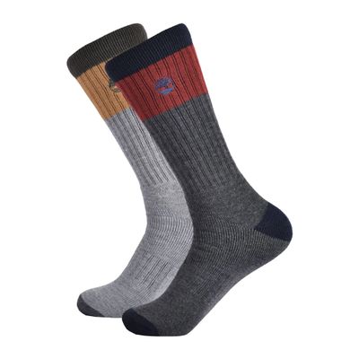 Timberland Men's 2-Pack Colorblock Crew Socks, Charcoal Heather, One Size