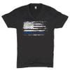 Distressed Thin Blue Line American Flag V-Neck T-Shirt Patriotic Police Tee Black Small view 1