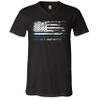Distressed Thin Blue Line American Flag V-Neck T-Shirt Patriotic Police Tee Black Small view 2