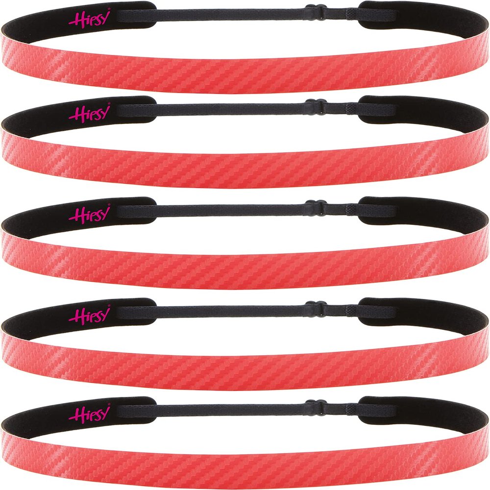 Hipsy Regular Size, Women's Adjustable No Slip Skinny Tech Sport Headband 5-Pack (Red Tech 5pk)