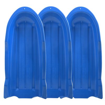 Superio Toboggan Snow Sleds, 3 Pack- 46 Plastic Open Back Slider for Kids and Adults- Heavy Duty Sleds with Holes for Pull Ropes (Ropes Excluded) for Downhill Sledding, Winter Outdoor Sports, (Blue)