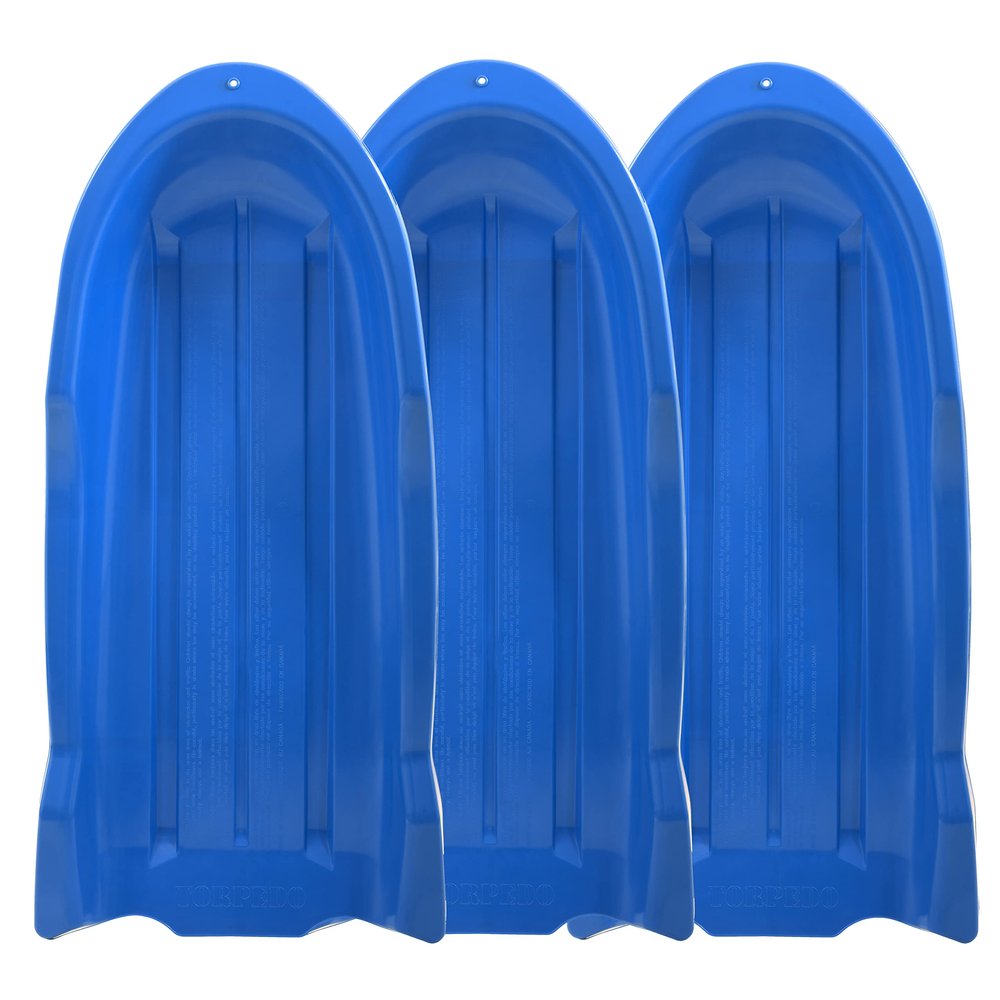 Superio Toboggan Snow Sleds, 3 Pack- 46 Plastic Open Back Slider for Kids and Adults- Heavy Duty Sleds with Holes for Pull Ropes (Ropes Excluded) for Downhill Sledding, Winter Outdoor Sports, (Blue)
