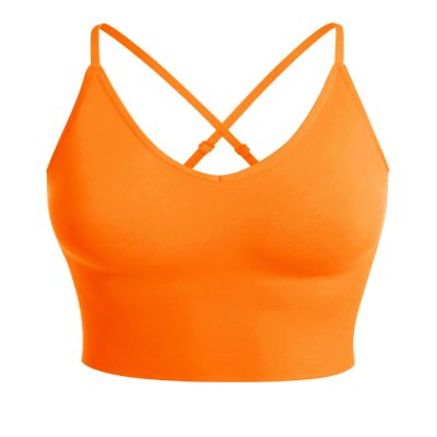 Design by Olivia Women's Seamless Padded Workout Sports Bra Cami Cropped Yoga Tank Top with Adjustable Straps Neon Orange SM