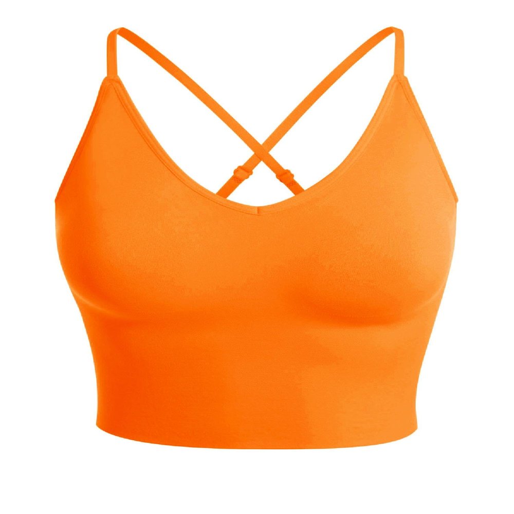 Design by Olivia Women's Seamless Padded Workout Sports Bra Cami Cropped Yoga Tank Top with Adjustable Straps Neon Orange SM