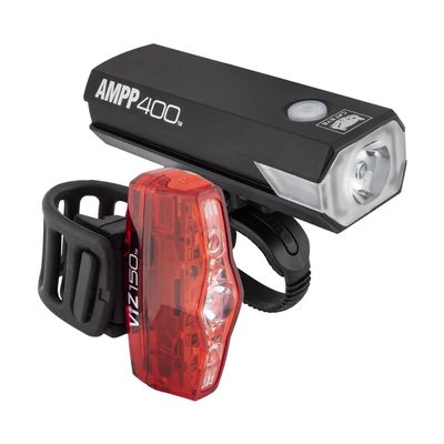 CATEYE AMPP & ViZ USB Rechargeable Bike Light Combo Kit IPX4 Waterproof High Lumen AMPP Opticube LED Headlight & ViZ USB Daytime Safety Light, Visible up to 1 Mile, Fits Road, MTB, Gravel Bikes
