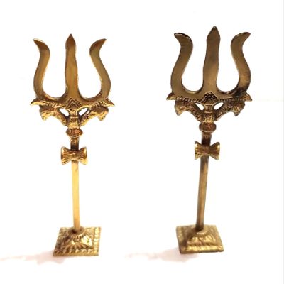 Vimal Nautical 2 Piece Lord Shiva Brass Standing Trishul Trident with Attached Damaru Size 5 inch