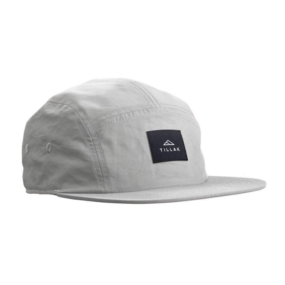 Tillak Wallowa Camp Hat, Lightweight Nylon 5 Panel Cap with Snap Closure (Light Grey)