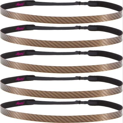 Hipsy Regular Size, Women's Adjustable No Slip Skinny Tech Sport Headband 5-Pack (Brown Tech 5pk)
