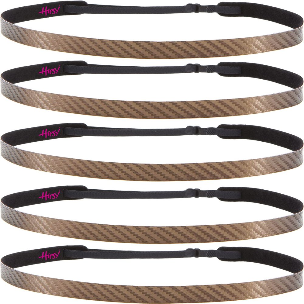 Hipsy Regular Size, Women's Adjustable No Slip Skinny Tech Sport Headband 5-Pack (Brown Tech 5pk)