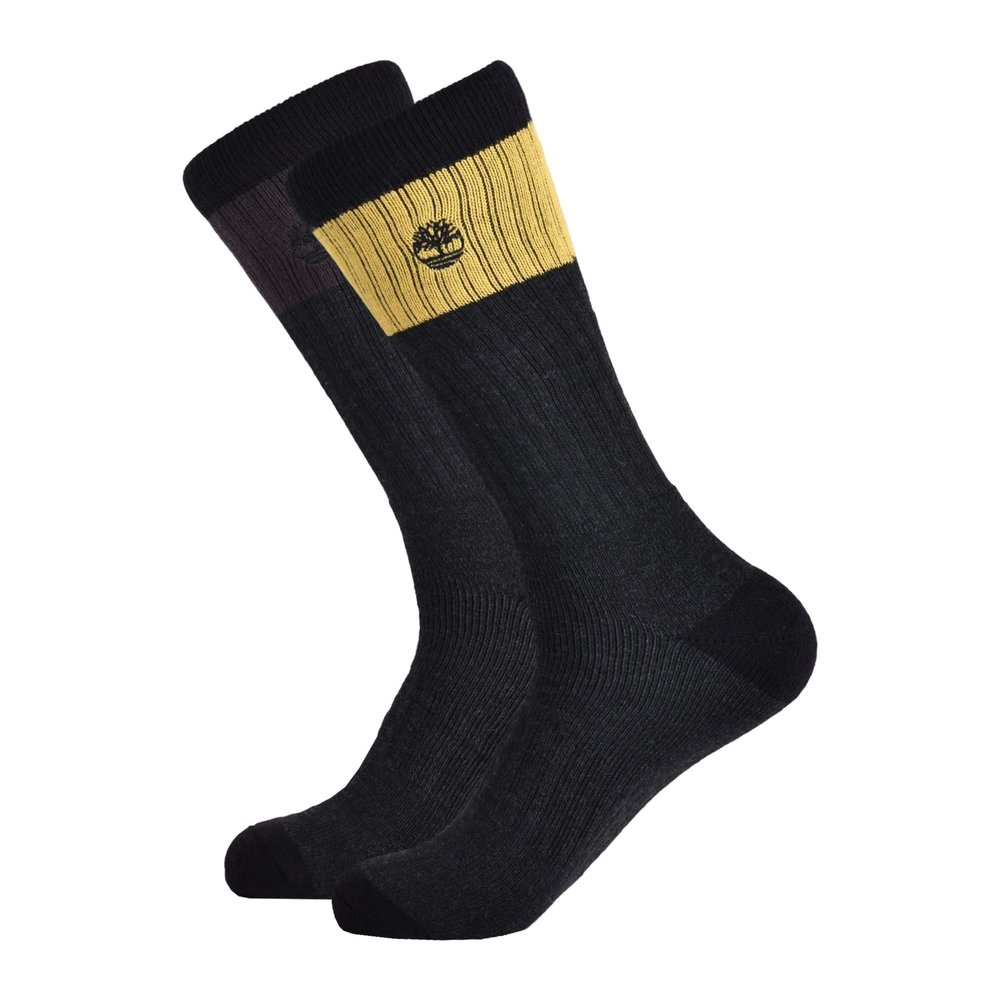 Timberland Men's 2-Pack Colorblock Crew Socks, Black, One Size
