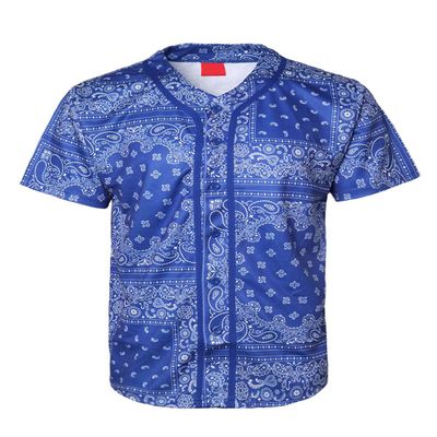 URBANJ Men's Baseball Jersey Button Down Short Sleeve Shirt Big&Tall Size S-5XL (2XL, 047 Bandana Royal)