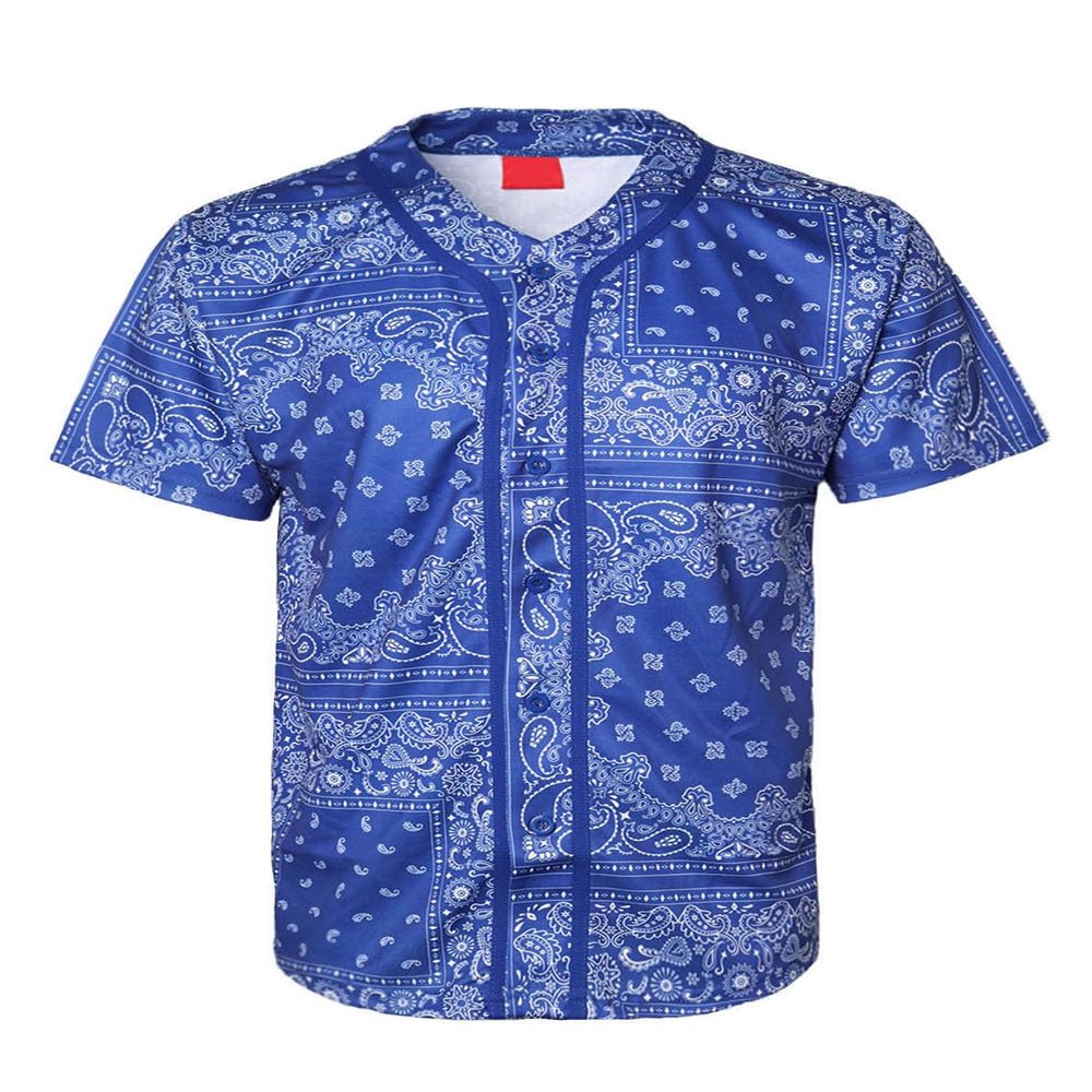 URBANJ Men's Baseball Jersey Button Down Short Sleeve Shirt Big&Tall Size S-5XL (2XL, 047 Bandana Royal)