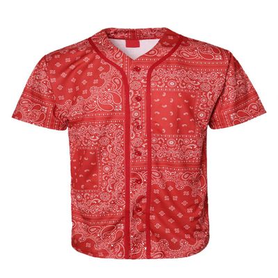 URBANJ Men's Baseball Jersey Button Down Shirts Size S-5XL (US, Alpha, 5X-Large, Regular, Regular, 047 Bandana Red)