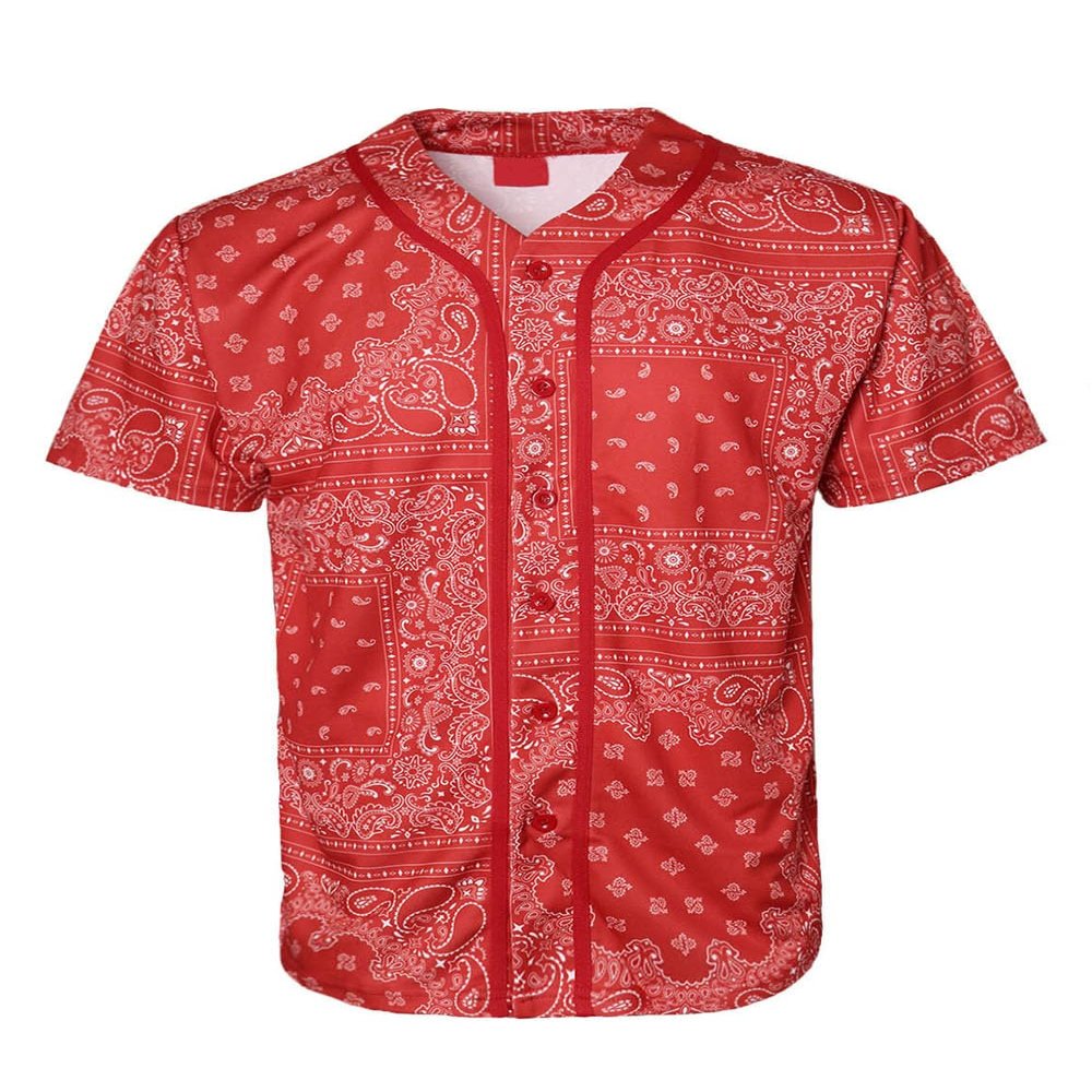 URBANJ Men's Baseball Jersey Button Down Shirts Size S-5XL (US, Alpha, 5X-Large, Regular, Regular, 047 Bandana Red)