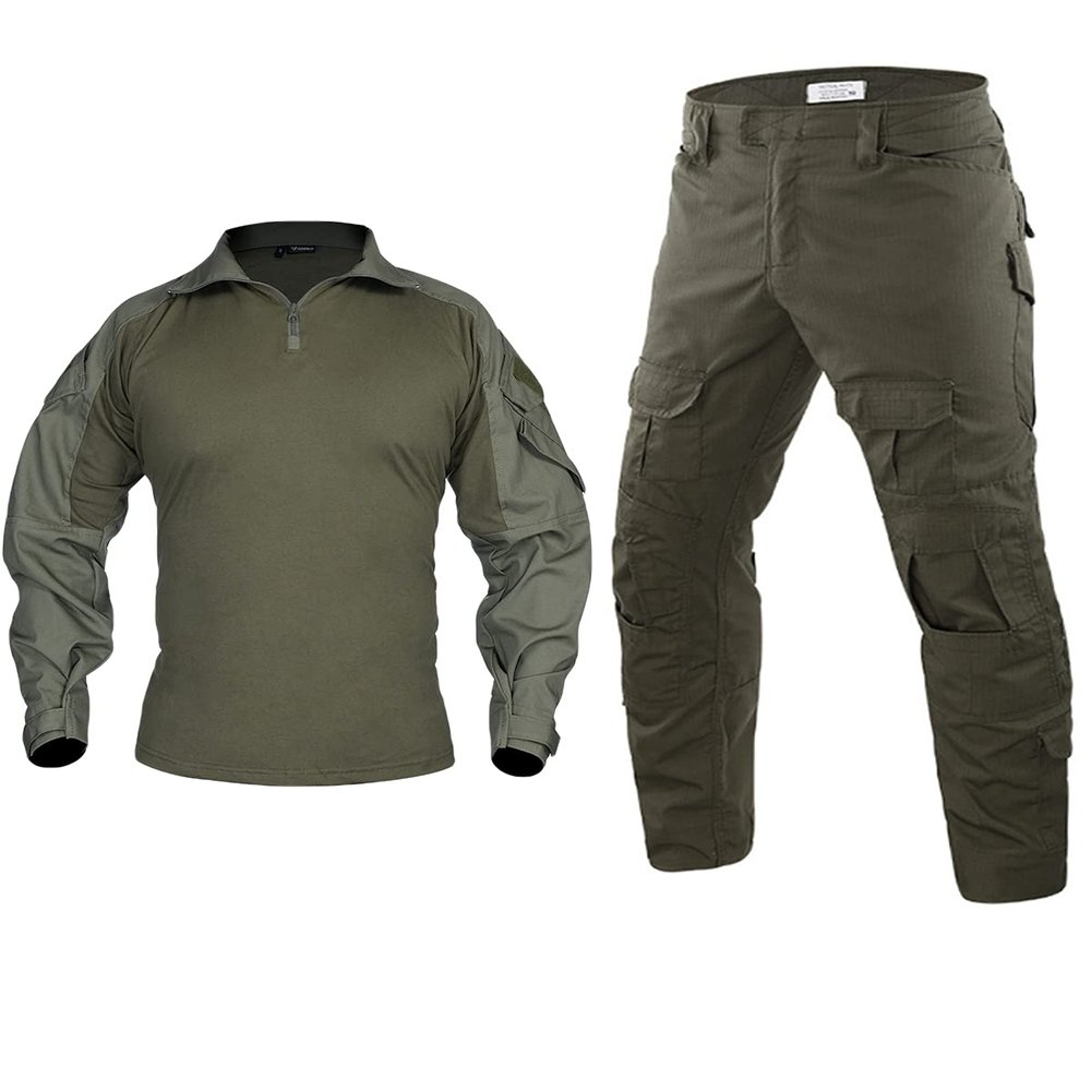 HARGLESMAN Men's Tactical Airsoft Long Sleeve Uniform Set Shirts Snug Fitting Top Shirt Practical Painting Ball Comfortable Breathable Soft Work Hiking Hunting Outdoor Suits Green XL