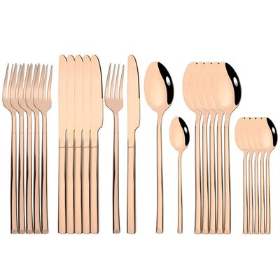 Silverware Set, 24Pcs Mirror Cutlery Set Knife Fork Spoons Dinner Tableware Stainless Steel Set Dinnerware Kitchen Home Flatware Silverware Set BY ZZYY (Color : Rose)