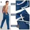 AMY COULEE Mens Cotton Athletic Pants Open Bottom Running Sweatpants Straight Leg Casual Joggers with Pockets (Prussian Blue, L) view 4