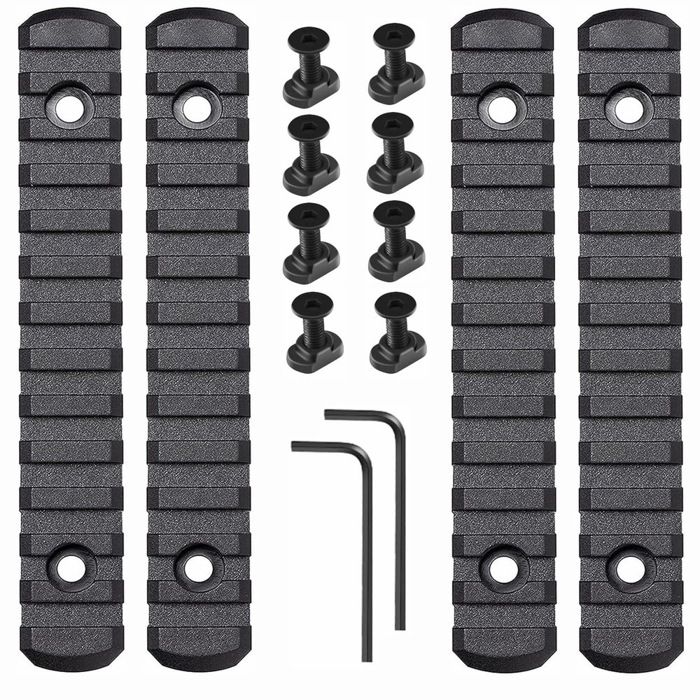 Pecawen 4 Pack Polymer Picatinny Accessory Rail Single Picatinny Rail, 13-13-13-13 Slots Black