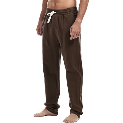AMY COULEE Mens Cotton Athletic Pants Open Bottom Running Sweatpants Straight Leg Casual Joggers with Pockets (Chocolate Brown, XL)