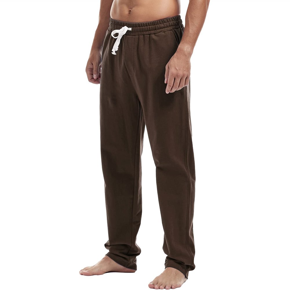 AMY COULEE Mens Cotton Athletic Pants Open Bottom Running Sweatpants Straight Leg Casual Joggers with Pockets (Chocolate Brown, XL)