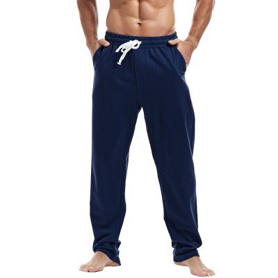 AMY COULEE Mens Cotton Athletic Pants Open Bottom Running Sweatpants Straight Leg Casual Joggers with Pockets (Navy, S)