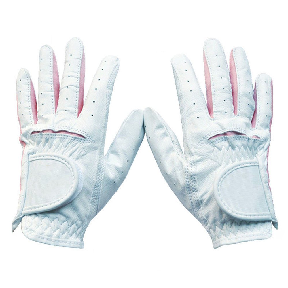 HB1 1 Pair Kids Youth Junior Boys Girls Golf Gloves Leather Left and Right Hand 3D Performance Mesh Non-Slip Micro Soft Fiber Golf Gloves,Pink,S(Length5.5cm)