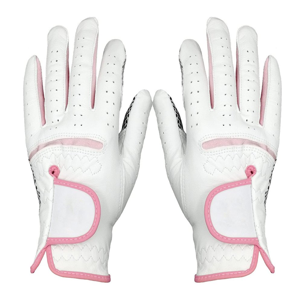 HB1 1pair All Weather Golf Gloves Women Leather Non-Slip Wear-Resistant Breathable Protect Palm Left Right Hand Glove Golfer Accessories,20(Length8cm)