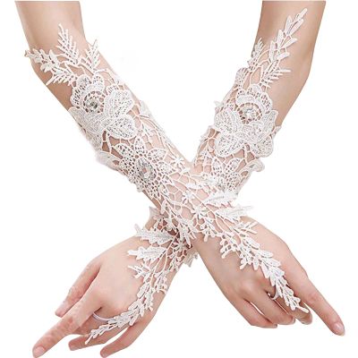 Acenail Lace Fingerless Gloves Floral Ivory Long Gloves Wedding Glove for Brides