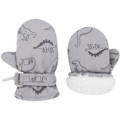 Urban Virgin Infant Baby Toddler Kids Winter Mittnes Lined Fleece Warm Waterproof Ski Snow Gloves For Boys Girls Grey Dino 2-4 T