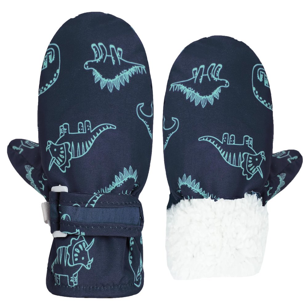 Urban Virgin Infant Baby Toddler Kids Winter Mittnes Lined Fleece Warm Waterproof Ski Snow Gloves For Boys Girls Navy Blue Dino 6-24 Months