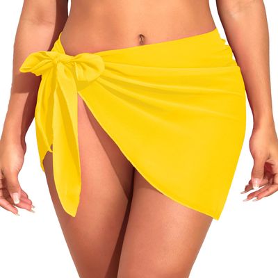 Holipick Sarong Cover Up Wrap Skirt Bathing Suit Sheer Swimsuit Sarong for Beach Chiffon Coverup Yellow